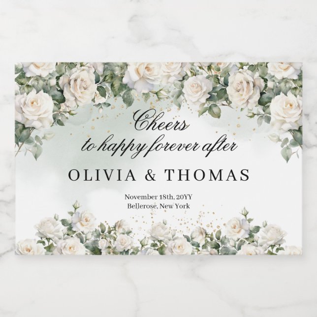 Casamento de rosas brancas e folhagem verde (Rótulo Único)