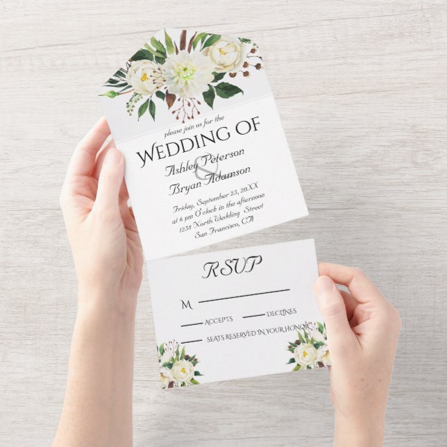 Casamento de Rosas Brancas Elegantes (Aba destacável)