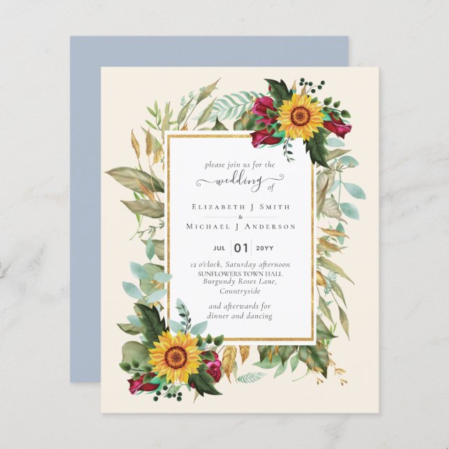 Casamento de Rosas de Borgonha Rústicos (Frente/Verso)