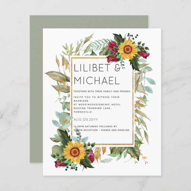 Casamento de Rosas de Borgonha Rústicos (Frente/Verso)