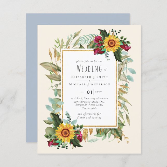 Casamento de Rosas de Borgonha Rústicos (Frente/Verso)