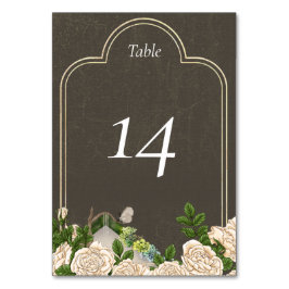 Casamento de rosas de cartões e liquens de tabela 