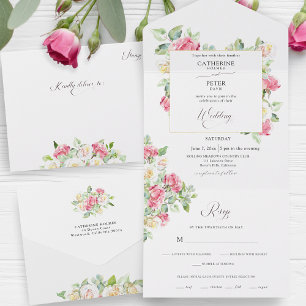 Casamento de Rosas em Aguarela Rosa e Marfim Tono