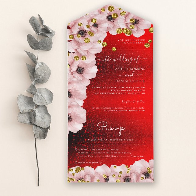 Casamento de Rosas Rosa Elegante Vermelhas Vibrant (Criador carregado)