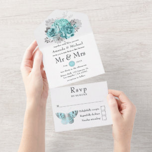 Casamento de Rosas Vintage Sépia Aqua e Prata