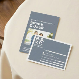 Casamento de RSVP Azul-Negrito com Típografia Mode