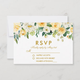 Casamento de RSVP Branco Amarelo Amarelo-Floral Do