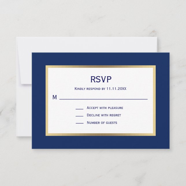Casamento de RSVP Branco Azul-Marinho Náutico Eleg (Frente)