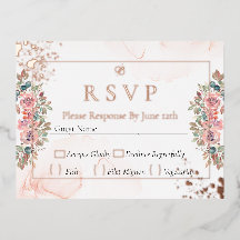 Casamento de rsvp com folha de ouro rosa moderna