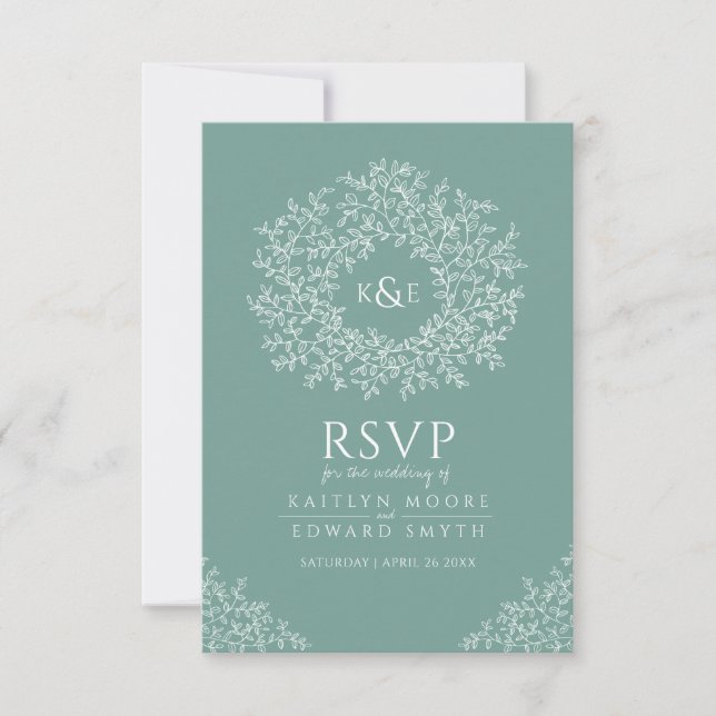 Casamento de RSVP com monograma de folha desenhado (Frente)
