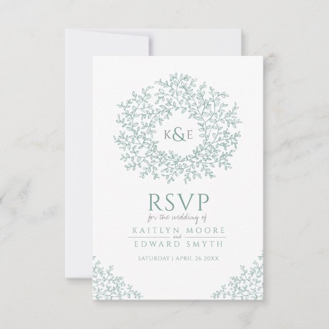 Casamento de RSVP com monograma de folha desenhado (Frente)