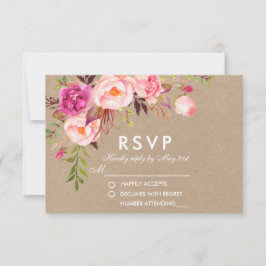 Casamento de RSVP Cor Floral Rosa Kraft