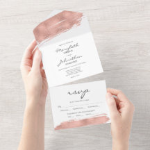 Casamento de RSVP de Brushaft Dourado Rosa moderno