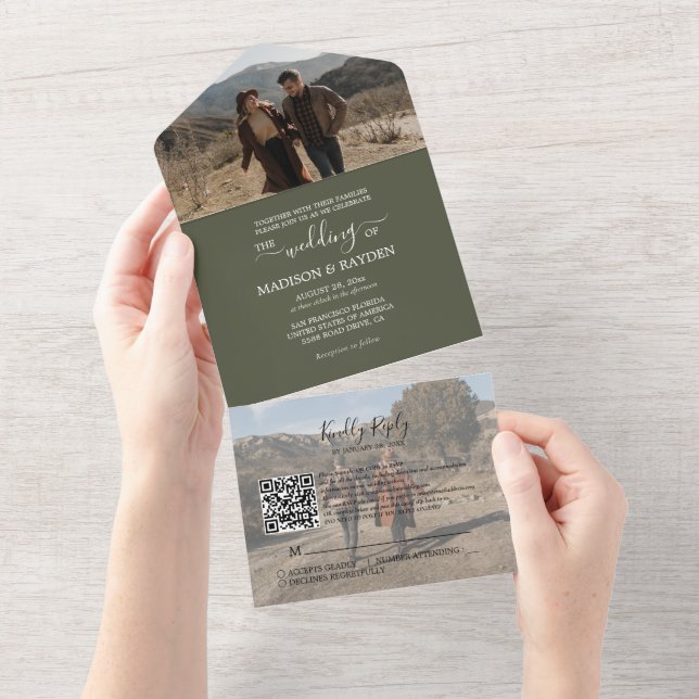 Casamento de RSVP de Código de QR Verde Oleícola M (Aba destacável)