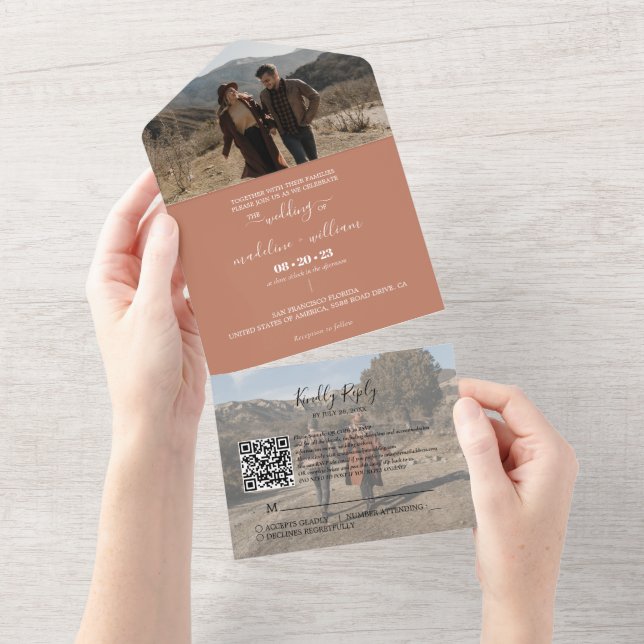 Casamento de RSVP de Código QR de Trendy Terracott (Tearaway)