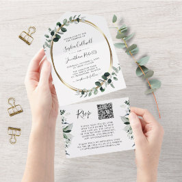 Casamento de RSVP de Código QR Dourado Eucalyptus 