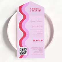 Casamento de RSVP de Código QR Rosa e Vermelho de 
