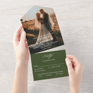 Casamento de RSVP de Foto Verde Oleícola Moderno