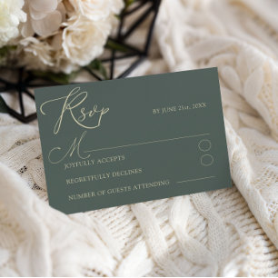 Casamento de RSVP de Tipografia Verde e Dourada Mo