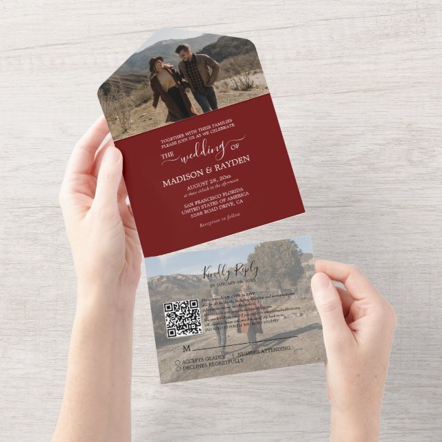 Casamento de RSVP do Código QR Vermelho da Borgonh (Aba destacável)