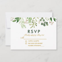 Casamento de RSVP Dourado Verde de Aquarela