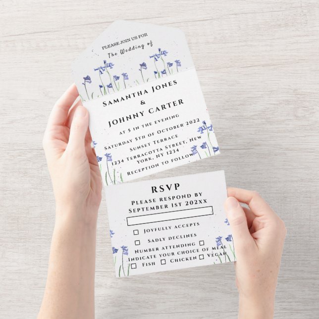 Casamento de RSVP Floral Azul de Cor Azul (Aba destacável)