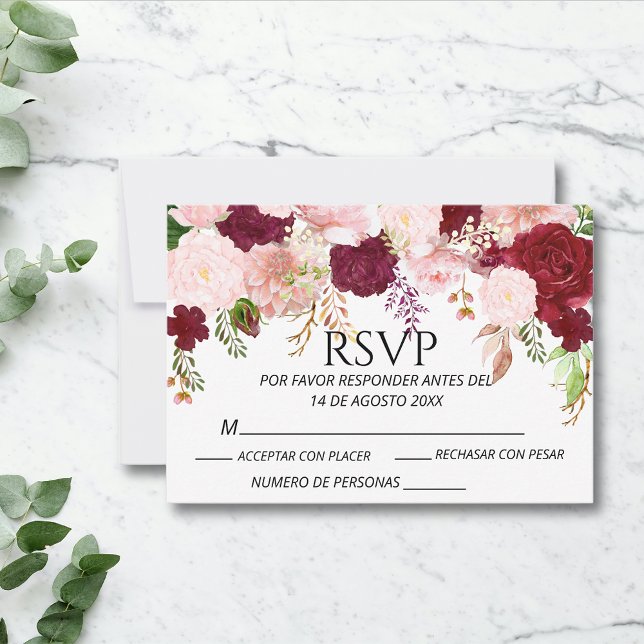 Casamento de RSVP Floral de Blush Pink Blush Burgu (Criador carregado)