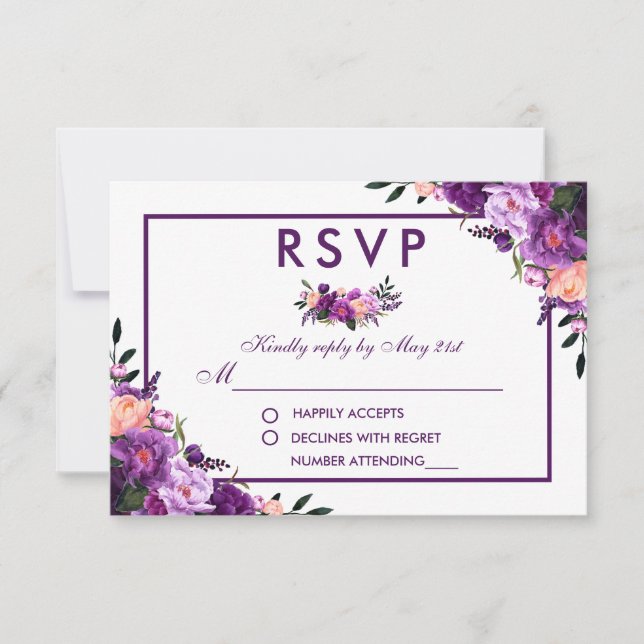 Casamento de RSVP Floral Roxo Ultra Violet P (Frente)