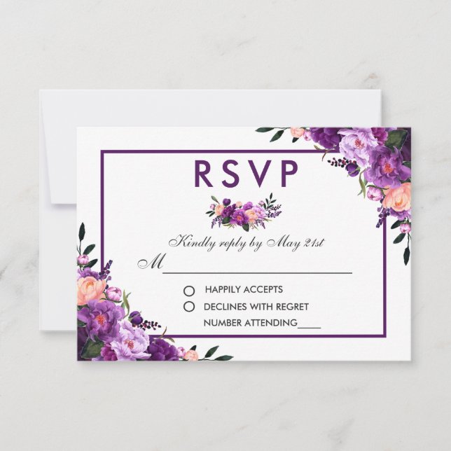 Casamento de RSVP Floral Roxo Ultra Violet PF (Frente)