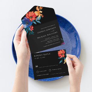 Casamento de RSVP Mexicano Colorful Fiesta Floral