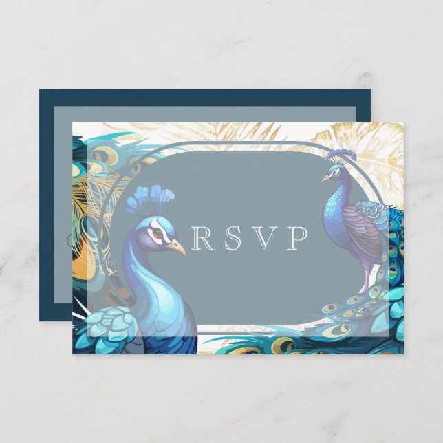 Casamento de RSVP Premium Pavões Penas  (Frente/Verso)