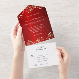 Casamento de Ruby Vermelho Dourado Elegante