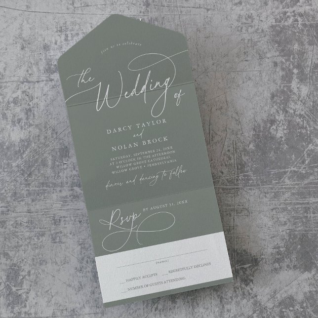 Casamento de sábio escuro RSVP (Elegant Charm RSVP Dark Sage Wedding All In One Invitation)