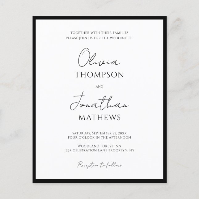 Casamento de Script Branco Simples Black Tie (Frente)