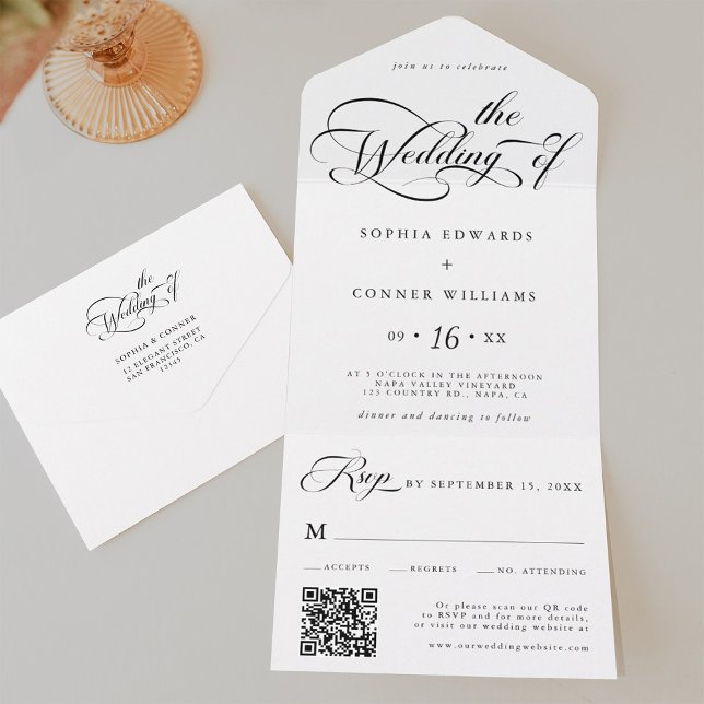 Casamento de Script de Charme Elegante Preto e Bra (Inside & Back)