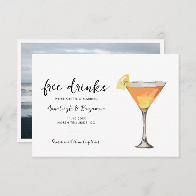 Casamento de Script de Foto Moderno Salve a Data (Frente/Verso)