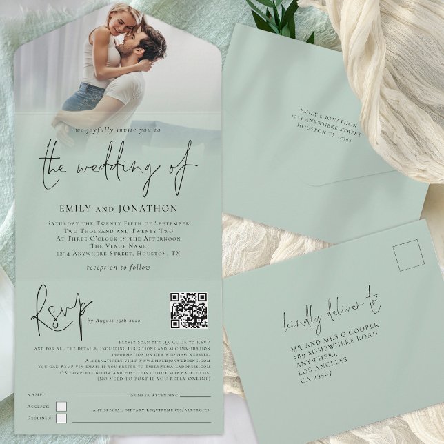 Casamento de Script de Sage de Código QR com Sobre (All in one with your recipients' names and addresses)