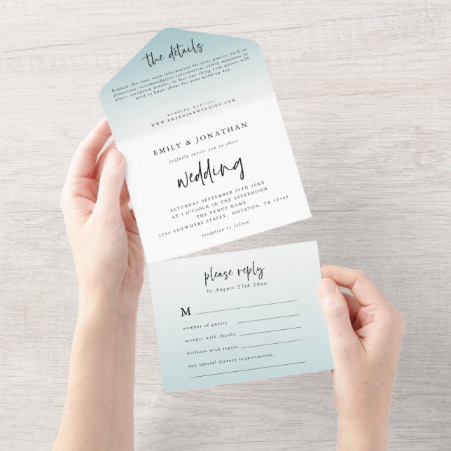 Casamento de Script de Tonalidade Azul em Pó Elega (Aba destacável)