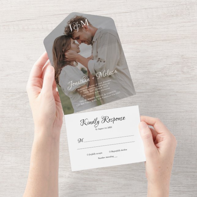 Casamento de Script do Monograma com Foto Na moda  (Aba destacável)