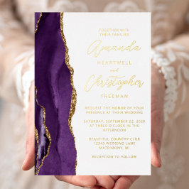 Casamento de Script Dourado Agate Purple