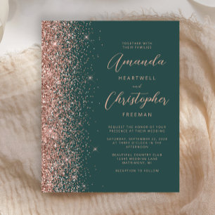 Casamento de Script Dourado Rosa Verde Escuro do O