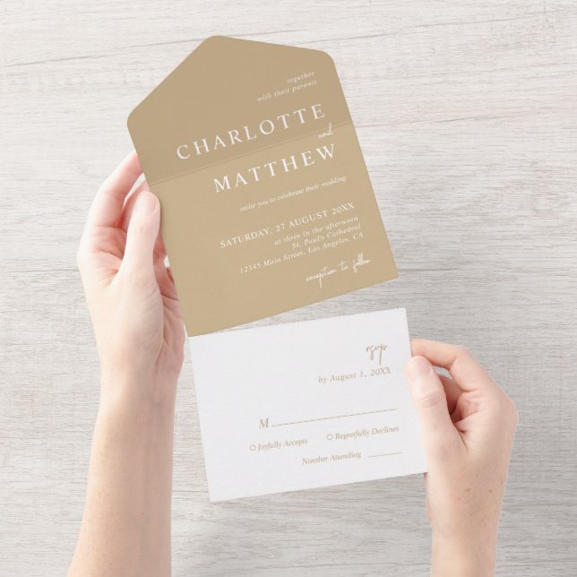 Casamento De Script Dourado Tudo Em Um Convite (Aba destacável)
