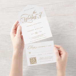 Casamento de Script Elegante Dourado e Branco