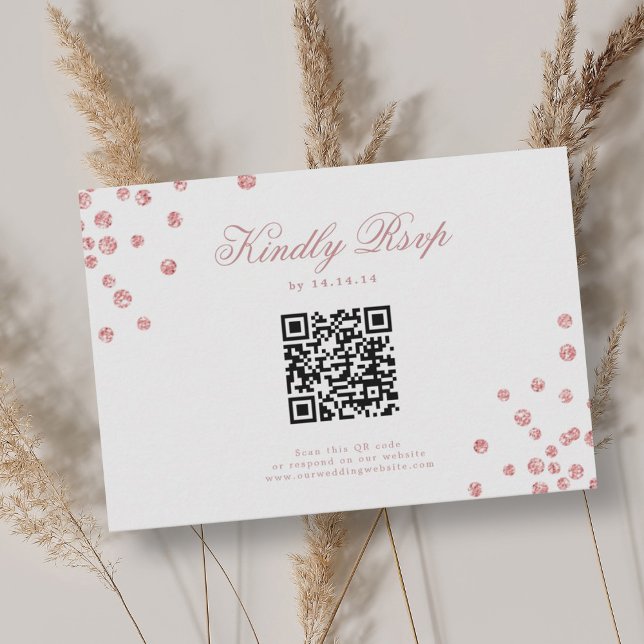 Casamento de Script Elegante QR RSVP Rosa Dourada  (Elegant Script Wedding QR RSVP Rose Gold Confetti)