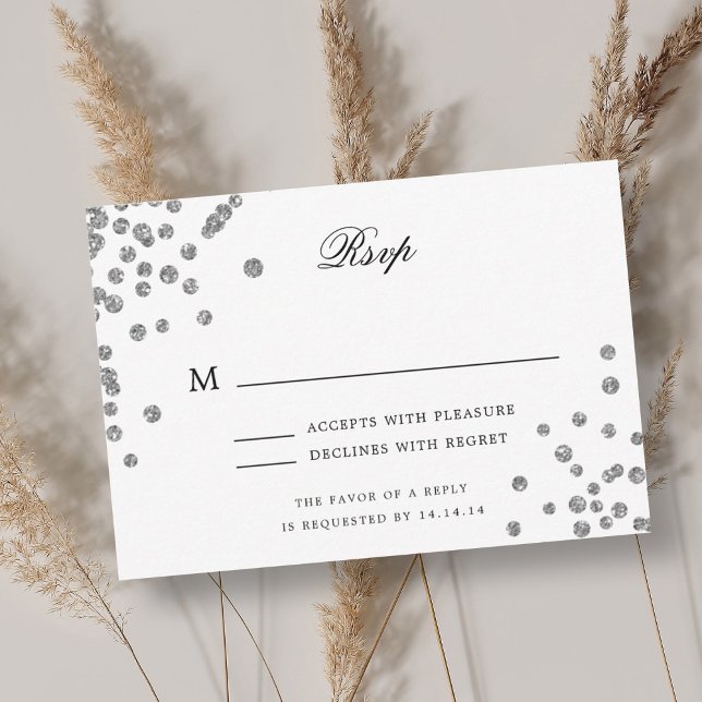 Casamento de Script Elegante RSVP Prata Confetti R (Elegant Script Wedding RSVP Silver Confetti Purple)