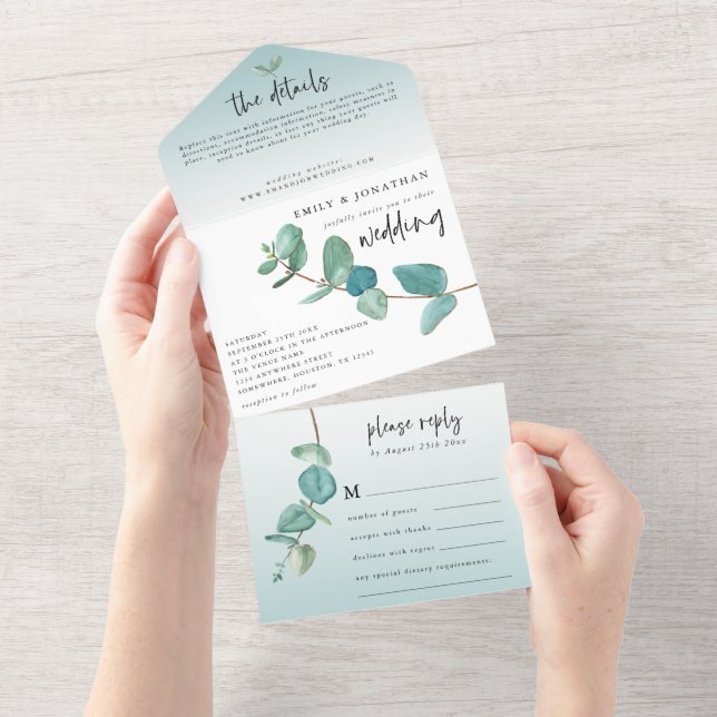 Casamento de Script Eucalyptus Azul Elegante (Tearaway)