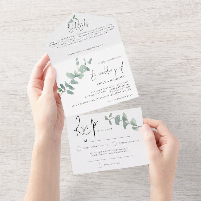 Casamento de Script Eucalyptus Verde Elegante (Tearaway)