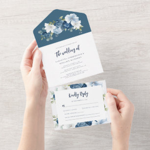 Casamento de Script Floral Azul Dusty com Mola Azu