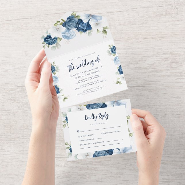 Casamento de Script Floral Dusty Blue Bloom (Tearaway)