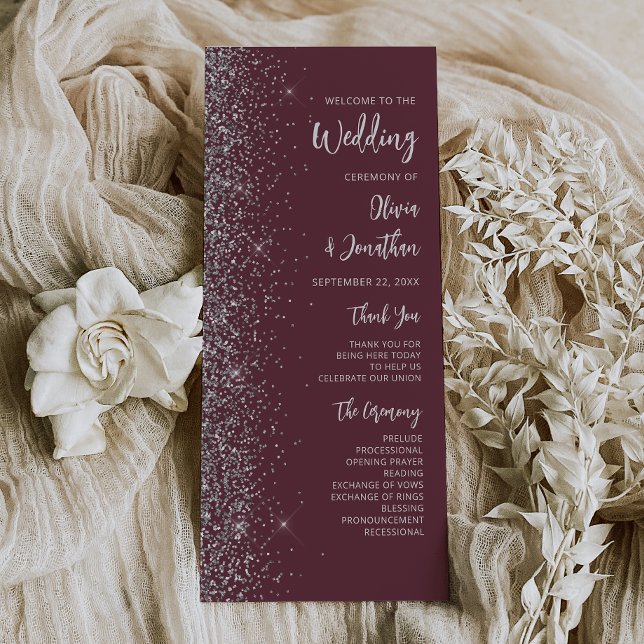 Casamento de Script Glitter de Prata Moderna Burgu (Criador carregado)